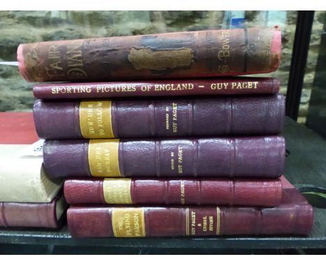 GUY PAGET, SEVEN VOLUMES ON HUNTING RELATED SUBJECTS MAINLY QUARTER BOUND IN RED LEATHER TOGETHER WITH THE WANDERER, FAIR DIA