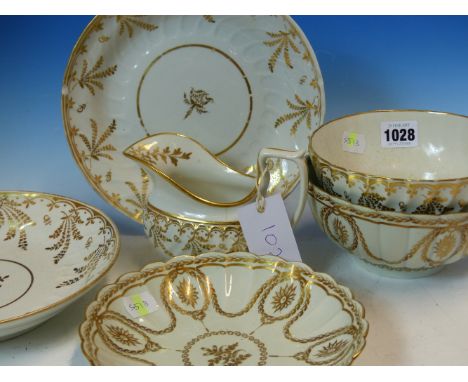 A LATE 18th/EARLY 19th C. GILT PORCELAIN PART TEA AND COFFEE SERVICE, THE TEA POT STAND WITH THE PATTERN NUMBER 2, POSSIBLY F