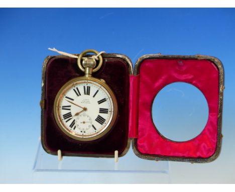 AN EASEL BACKED LEATHER CASED TRAVEL WATCH WITH SILVER MOUNTED CORNERS BY WC, LONDON 1896, THE NICKEL CASED WATCH WITH SWISS 