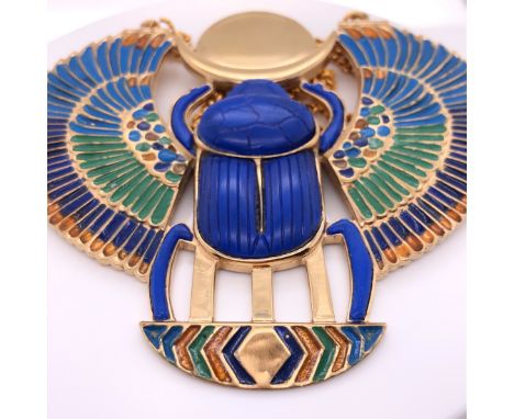 A VINTAGE THOMAS FATTORINI  EGYPTIAN REVIVAL GILT METAL AND ENAMEL NECKLET AND MATCHING BANGLE. COMMISSIONED IN 1972 BY THE T