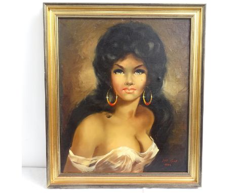 Luis Goll, oil on canvas, portrait of a girl, signed and dated 1974, 60cm x 50cm, framed 