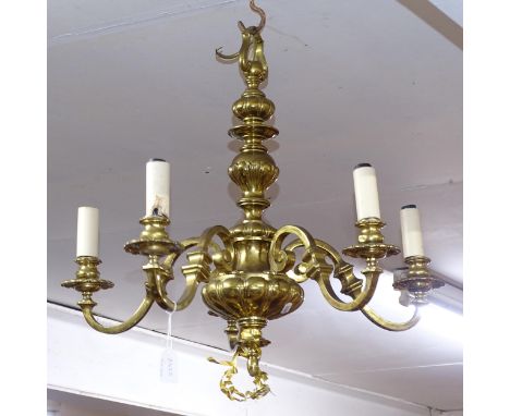 A brass 5-branch chandelier 