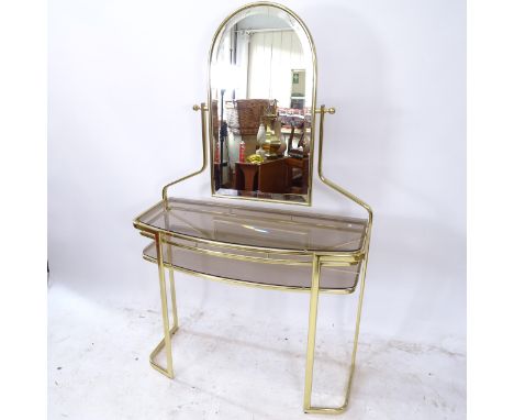 A Hollywood Regency style mirror-back console/dressing table, with 2 smoked glass shelves, W101cm, H166cm, D40cm 