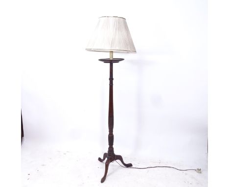 An Edwardian mahogany tapered standard lamp and shade, height including shade 176cm 