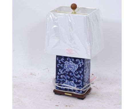 A new Ralph Lauren Home Chinese style blue and white ceramic table lamp and shade, no. 166764, height including shade 44cm 