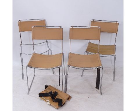 A set of 4 mid-century stacking chairs, on tubular chrome sled base, 1 seat A/F 