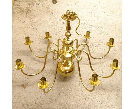 A Dutch style brass 8-branch chandelier 