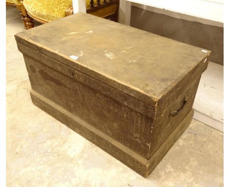 A Vintage stained pine toolbox, W84cm, H45cm, D47cm 