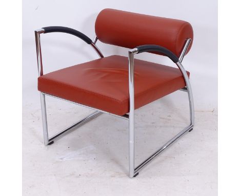 Torben Skov for Erik Jorgensen, a Danish post-modern leather and steel lounge chair, model EJ60, 1986, with maker's label