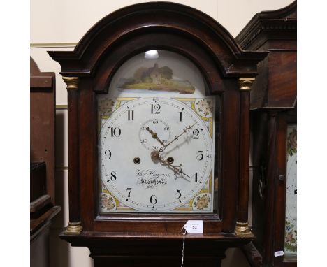 THOMAS HAYNES OF STAMFORD - a 19th century mahogany arch-top 8-day longcase clock, hand painted and gilded white dial with Ar