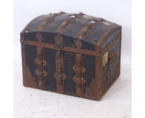 A small 19th century dome-top slat and steel-bound trunk, W47cm, H37cm, D34cm 