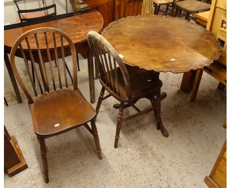 A Georgian mahogany table, with pie crust edge on tripod base, and a Georgian mahogany demi-lune console table, and a pair of