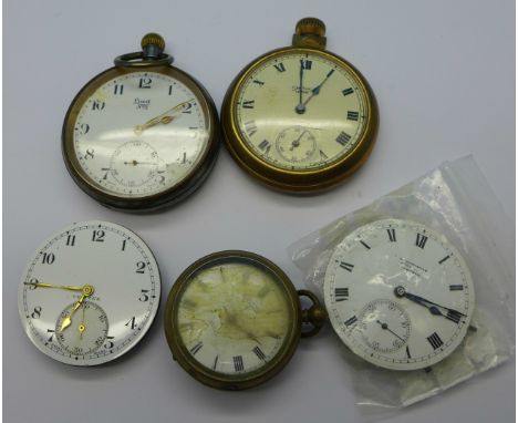A Vertex pocket watch movement, S & Co. Peerless pocket watch movement and other watches