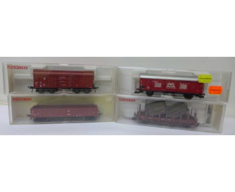 Four Fleischmann model rail wagons