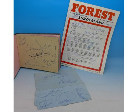 A Nottingham Forest football programme, 1980, signed Trevor Francis, Viv Anderson, Liam O'Kane etc., and an autograph book, l