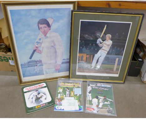 Two Nottinghamshire Cricket Club Derek Randall Testimonial programmes, both signed, a ticket stub and programme and two crick