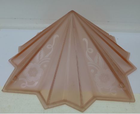 A pink glass Art Deco ceiling light shade