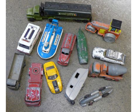 Die-cast vehicles including Dinky, Matchbox and Corgi, playworn