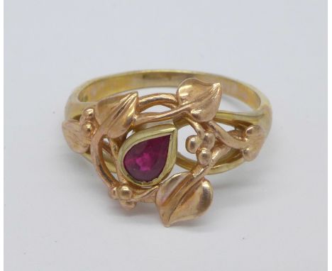 A 9ct Clogau gold ring set with ruby, 5.8g, S, with box