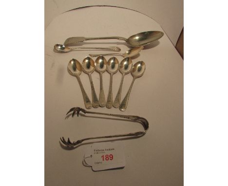 Set of six electroplated cake forks in Rogers G Porter case, six Birmingham silver teaspoons with scallop finials, date lette