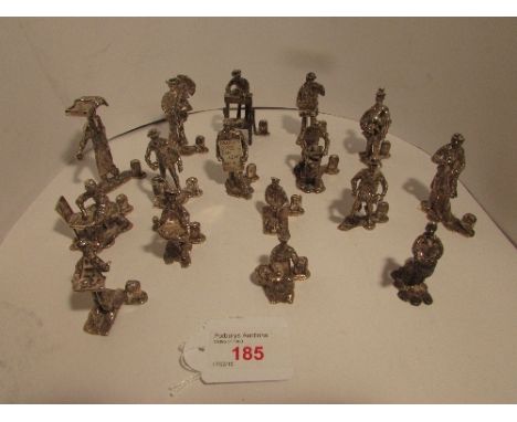 Sixteen late 20th century silver figural menu holders by Thomas Charles Jarvis formed as 'Cries of London', all but one hallm