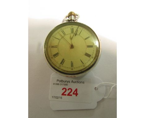 Silver pocket watch, white enamel dial with Roman numerals and outer Arabic numerals at five minute intervals (diameter 4.4cm