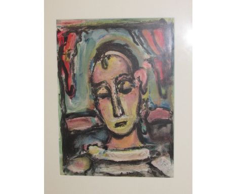 After Georges Roualt (1871-1958) - 'Tete de Jeune Fille', (34cm x 25cm) glazed and in a white frame, Goldmark Gallery of Uppi