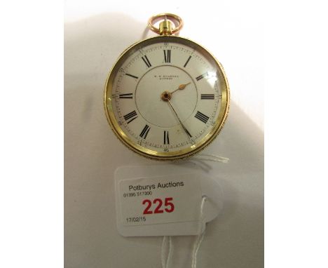 M J Russell of London 18ct gold open face pocket watch chronometer no 12547, the white enamel dial (diameter 4.7cm) with blac