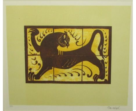 After Bernard Leach (1887-1979) - 'The Lion Tile', lithograph, signed edition of 100, signed and numbered 86/100 in pencil (4