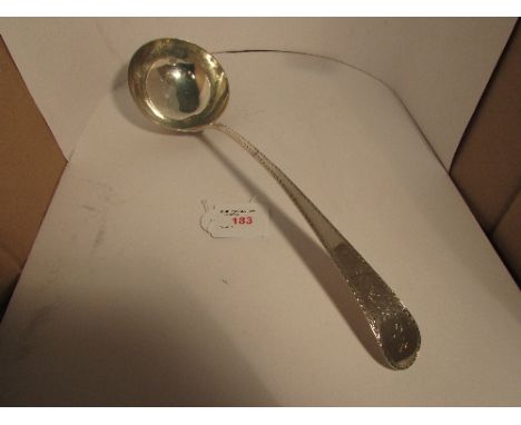 George III silver ladle, engraved handle and initialled P, marks for London, 1780, partially distinct maker's stamp I L, over