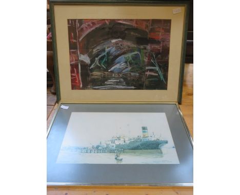 1980s ABSTRACT PAINTING DEPICTING AN ARCHWAY AND NORMAN WILKINSON FRAMED PAINTING 