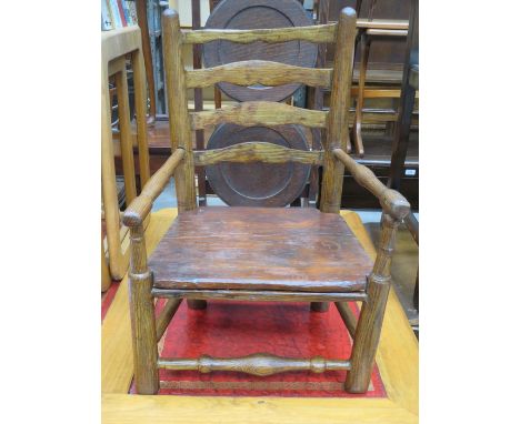 SMALL OAK LADDER BACK DOLL'S CHAIR 