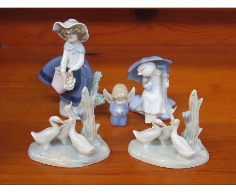 LLADRO CERAMICS FIGURE, THREE NAO GROUPS AND OTHER FIGURES 