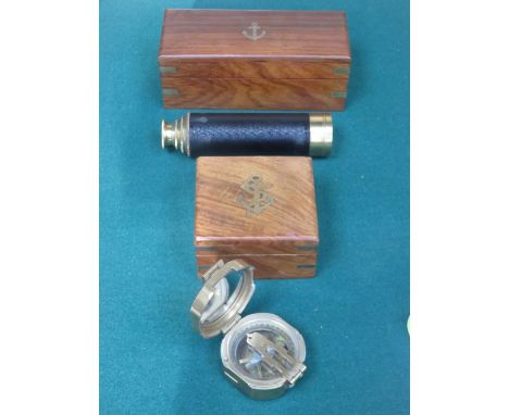BOXED REPRODUCTION COMPASS AND TELESCOPE 