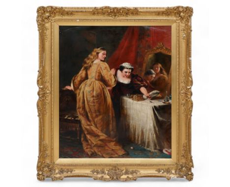 John Calcott Horsley RA (British 1817-1903): 'The Intruder', oil on canvas signed and indistinctly dated 92cm x 74cm in fine 