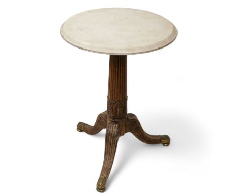 19th century Neoclassical wine table, circular marble top with moulded edge, raised on a reeded gun-barrel pedestal decorated