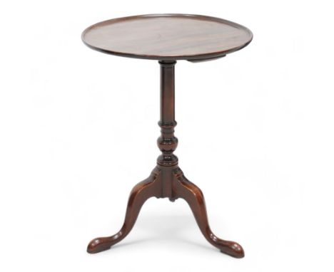 George III mahogany wine table, the circular dished top raised on a turned pedestal, terminating to a tripod base with splaye