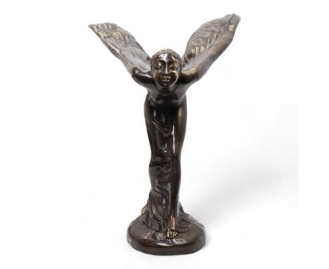 After Charles Sykes (1875-1950): 20th century hollow cast patinated bronze model depicting the 'Spirit of Ecstasy' H56cm x W5