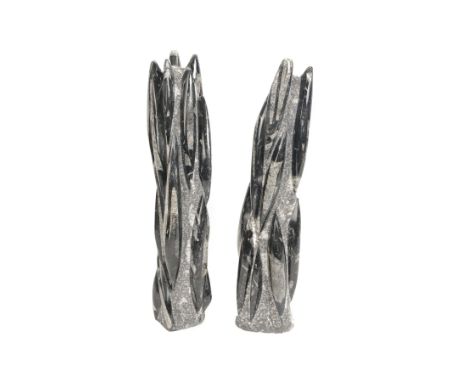 Pair of orthoceras fossil towers, age: Devonian period, location: Morocco, larger tower, H55cm