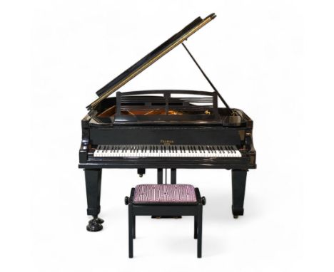 Feurich of Leipzig - German overstrung medium grand piano in a black lacquered case, with a seven octave M&K of Leipzig rolle