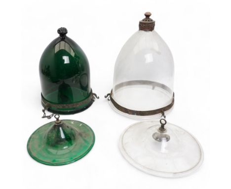 Clear glass Indian Hundi ceiling lamp with metal mounts and glass plate, shade H40cm and another in green H33cm (2)