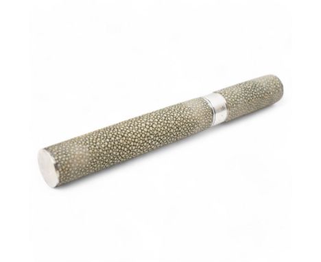 Late 19th to early 20th century shagreen cigar tube, unmarked, L20cm 