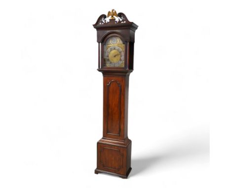 Johnathan Storr of York - 30 hour longcase clock c1770, in a later mahogany case with a decorative swan neck pediment, carved