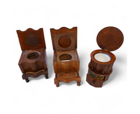 Three Victorian mahogany commodes - satin walnut commode with serpentine front (W45cm, H43cm, D44cm); mahogany commode with s