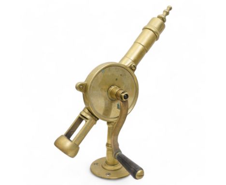 Late 19th century Rotary Eclipse style brass bar mounted corkscrew, impressed no. 57, bearing stamp to base H41cm 