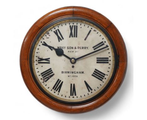 Wray Son & Perry of Birmingham - Large Victorian 8-day fusee wall clock c1890, with a 22" oak surround and 16" painted dial, 