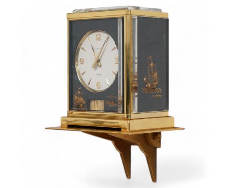 "Jaeger-Le Coultre & Ce" - Swiss  Atmos V clock 526-5 calibre, c1960, lacquered brass framed case from the Marina series, wit