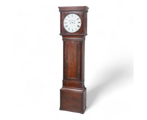 John Agar of York - Early 19th century 8-day mahogany longcase clock c1810, with a flat topped pediment and ogee cornice bene