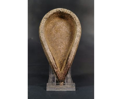 Ca.2000 BC. Wonderfull Bactrian Schist stone oil lamp with convex, leaf-shaped body. Good Condition; 130x30mm; 5.12x 1.18in; 