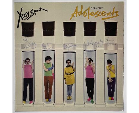 A copy of X-Ray Spex - Germfree Adolescents (INS 3023) signed to front of sleeve by BP Hurding, Rudi Thomson, Poly-Styrene, J